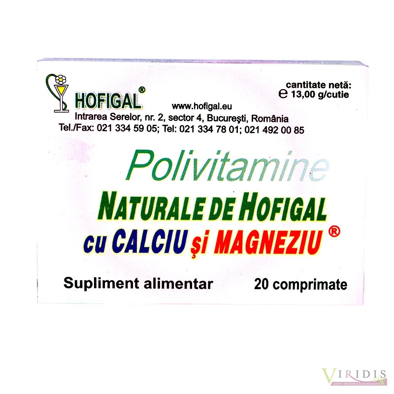 Polivitamine Naturale Cu Calciu Si Magneziu x 20 Comprimate